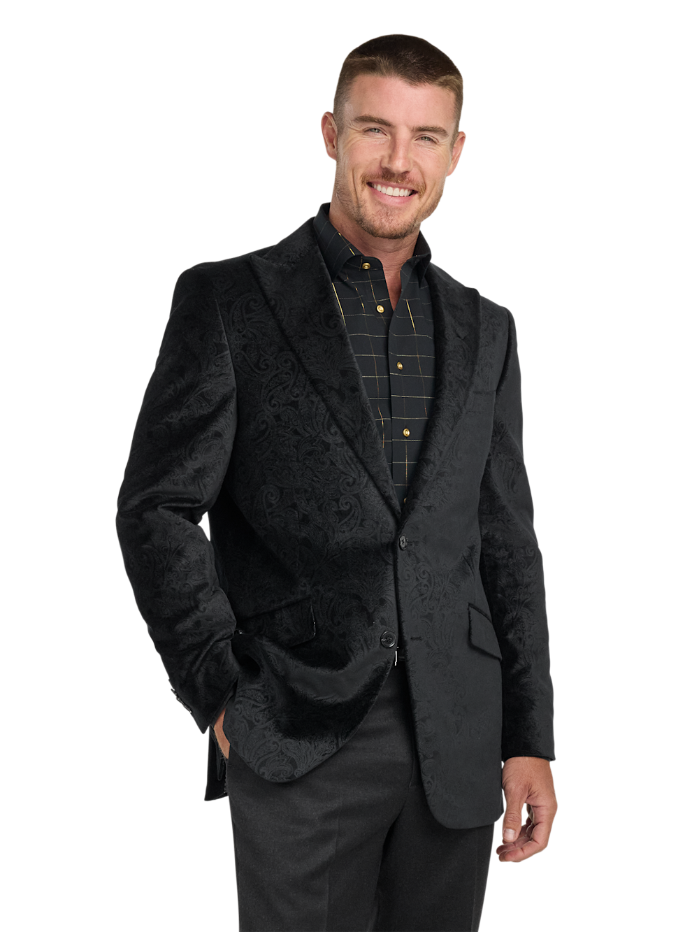 Alternate Image of Velvet Paisley Single Breasted Peak Lapel Sport Coat-1