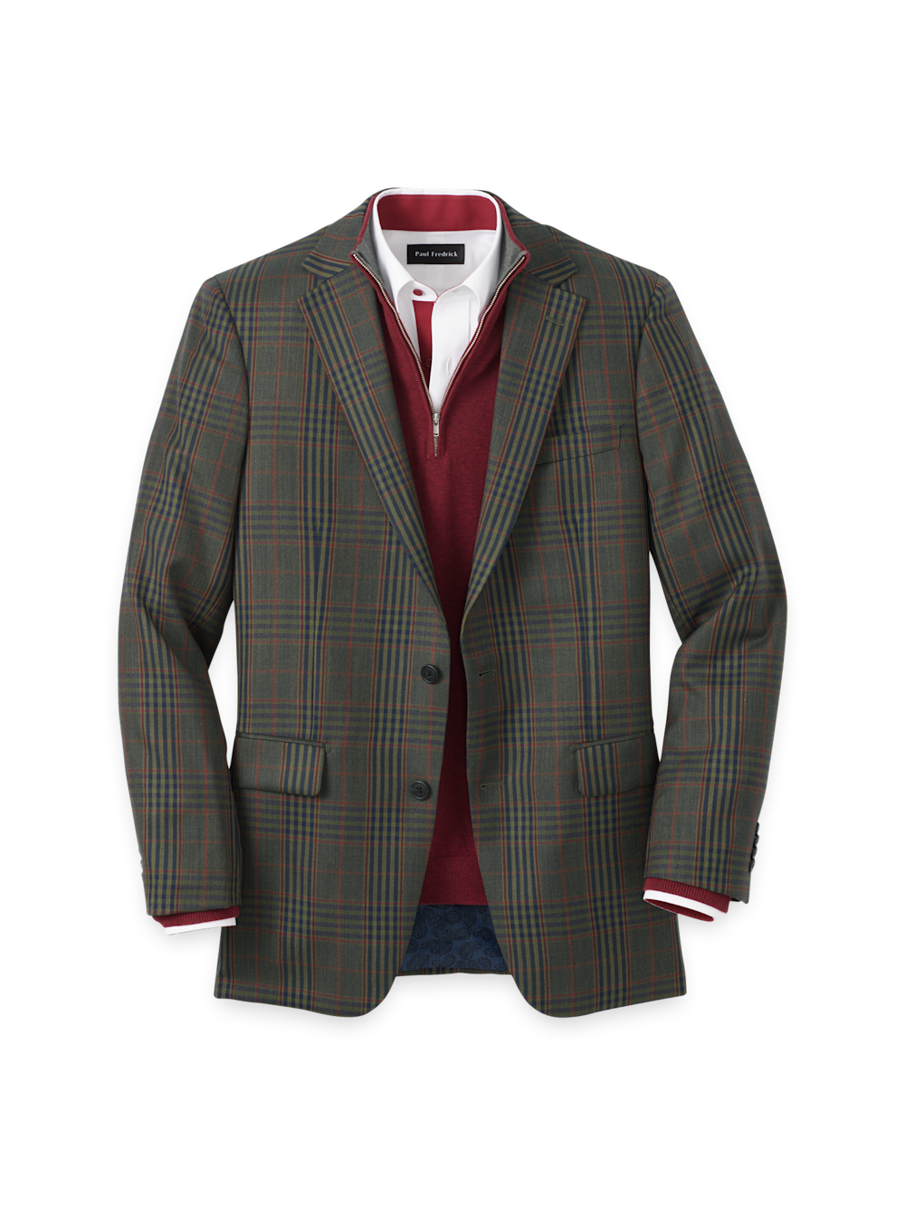 Product Image of Wool Blend Plaid Single Breasted Notch Lapel Sport Coat-Green/Blue