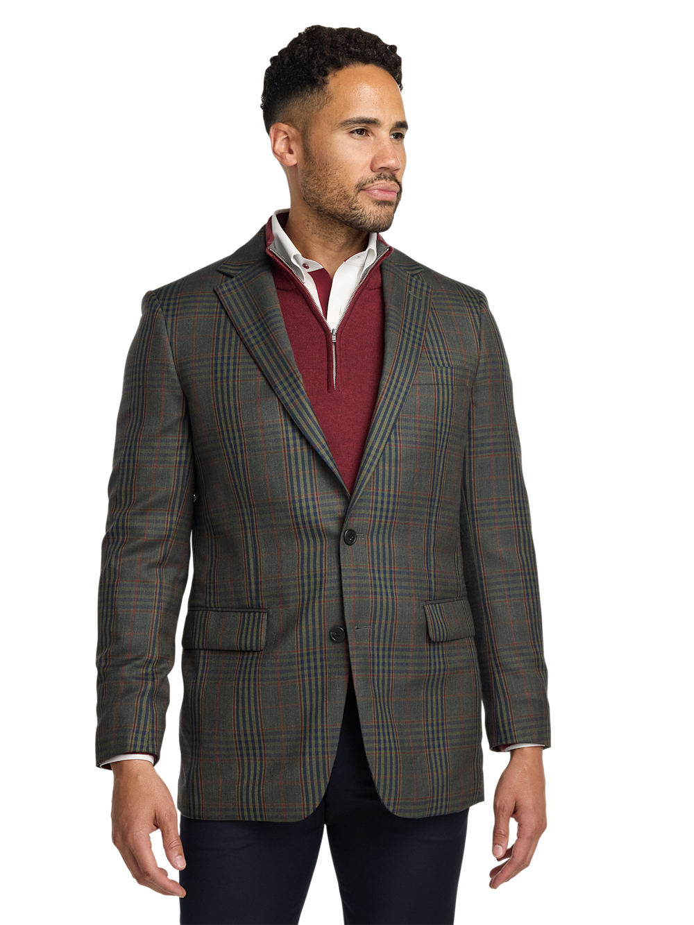 Alternate Image of Wool Blend Plaid Single Breasted Notch Lapel Sport Coat-1