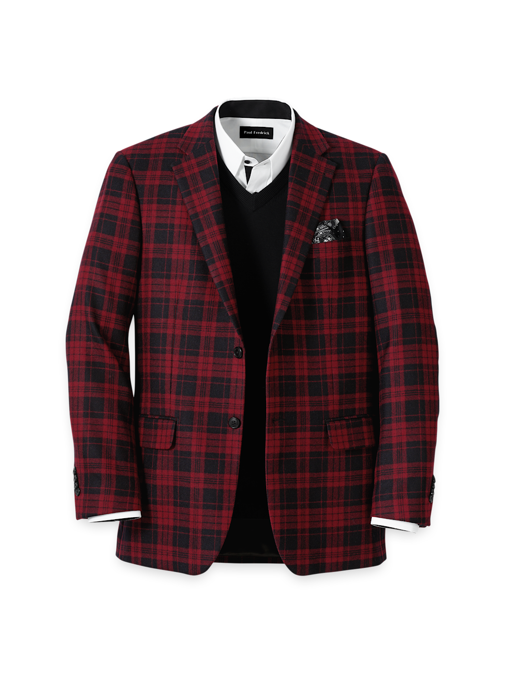 Product Image of Wool Plaid Single Breasted Notch Lapel Sport Coat-Black/Red