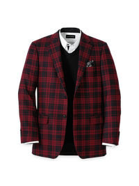 Wool Plaid Single Breasted Notch Lapel Sport Coat - Black/red