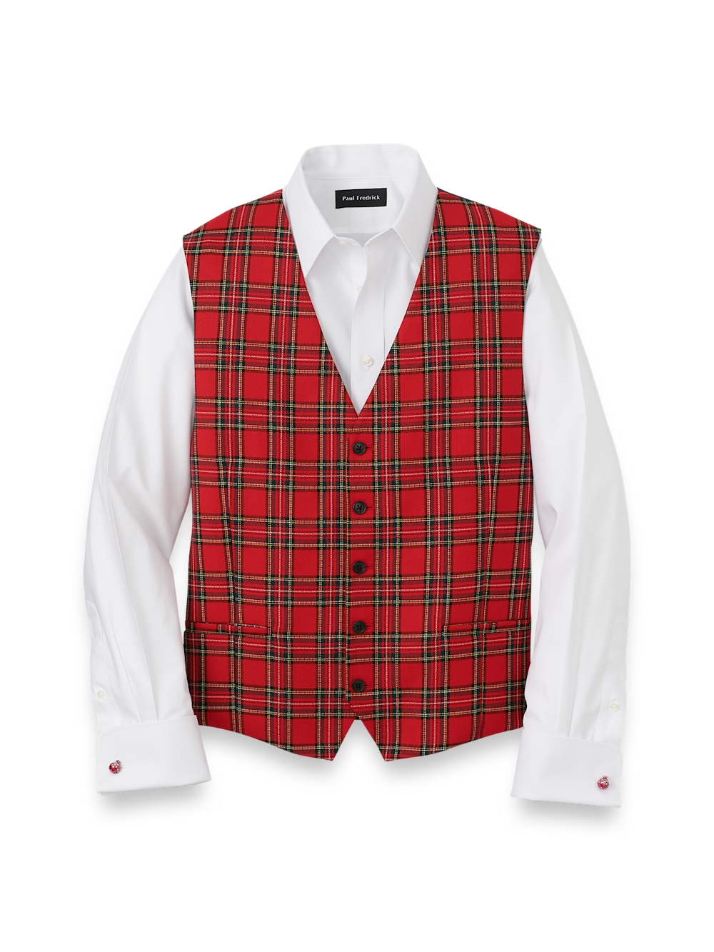 Product Image of Wool Blend Tartan Plaid No Lapel 5 Button Vest-Red Multi