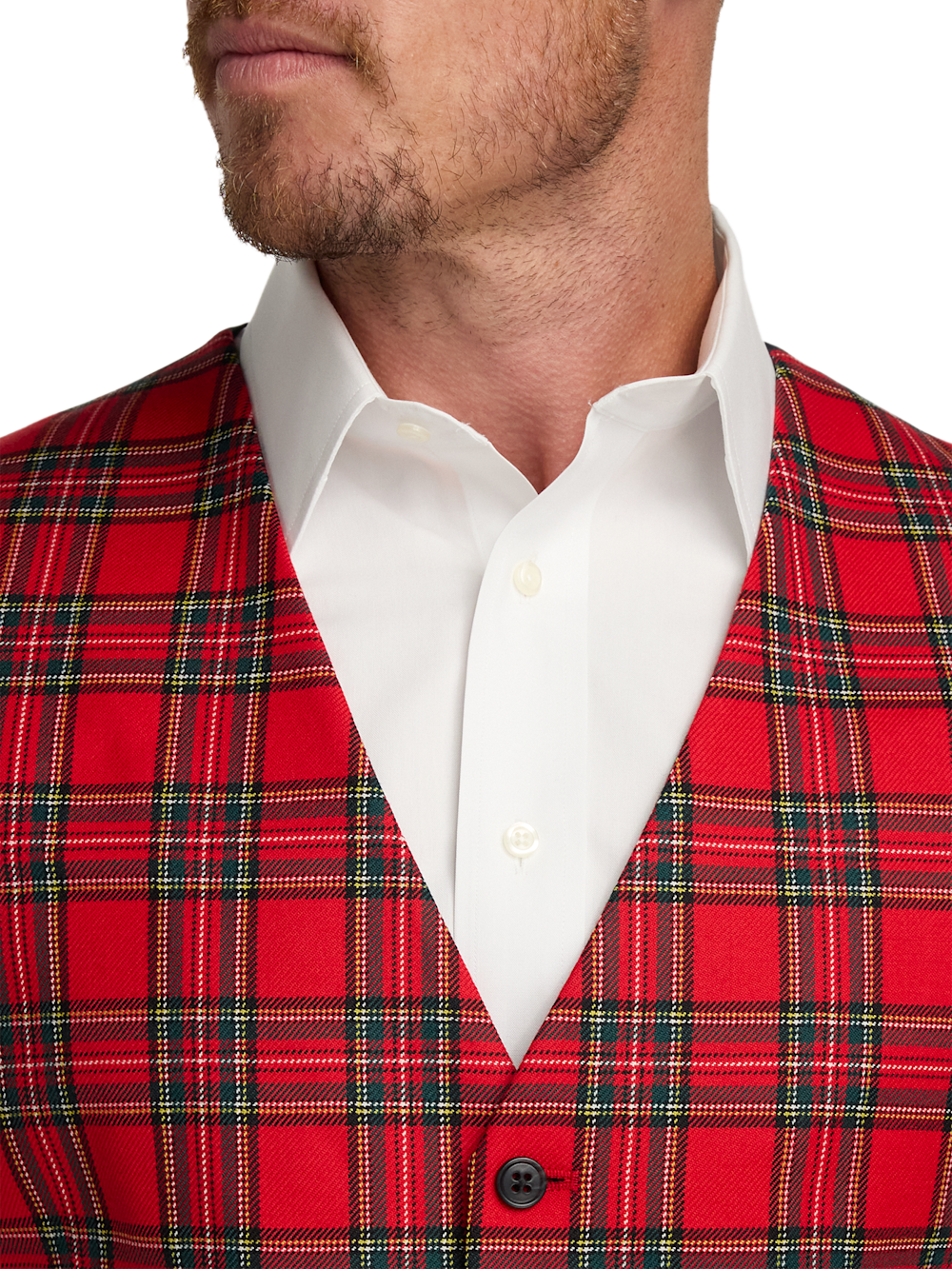 Alternate Image of Wool Blend Tartan Plaid No Lapel 5 Button Vest-2