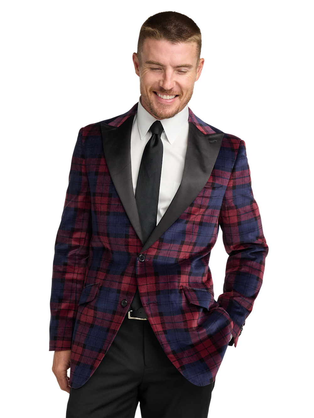Alternate Image of Velvet Plaid Single Breasted Satin Peak Lapel Sport Coat-1