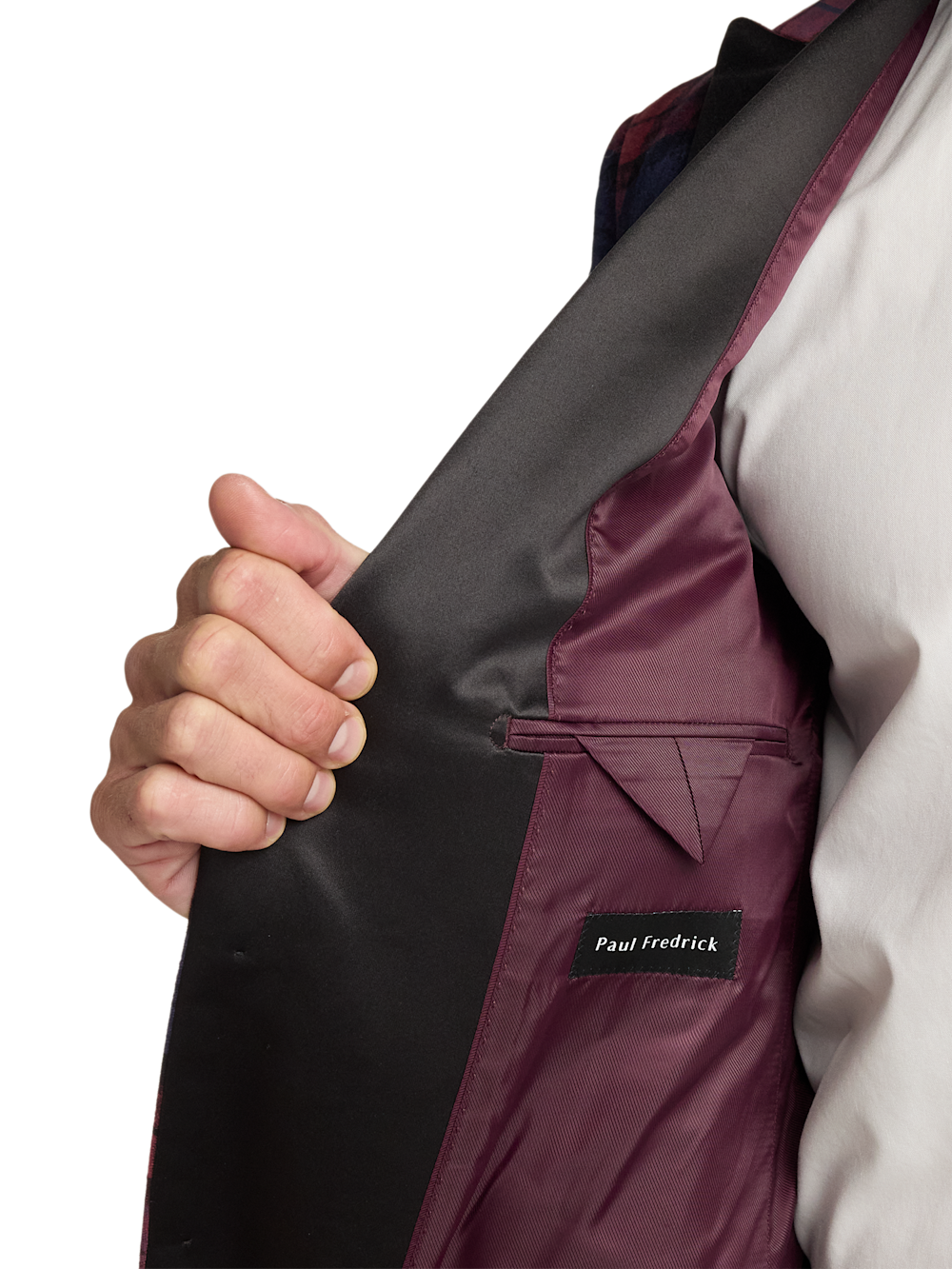 Alternate Image of Velvet Plaid Single Breasted Satin Peak Lapel Sport Coat-3