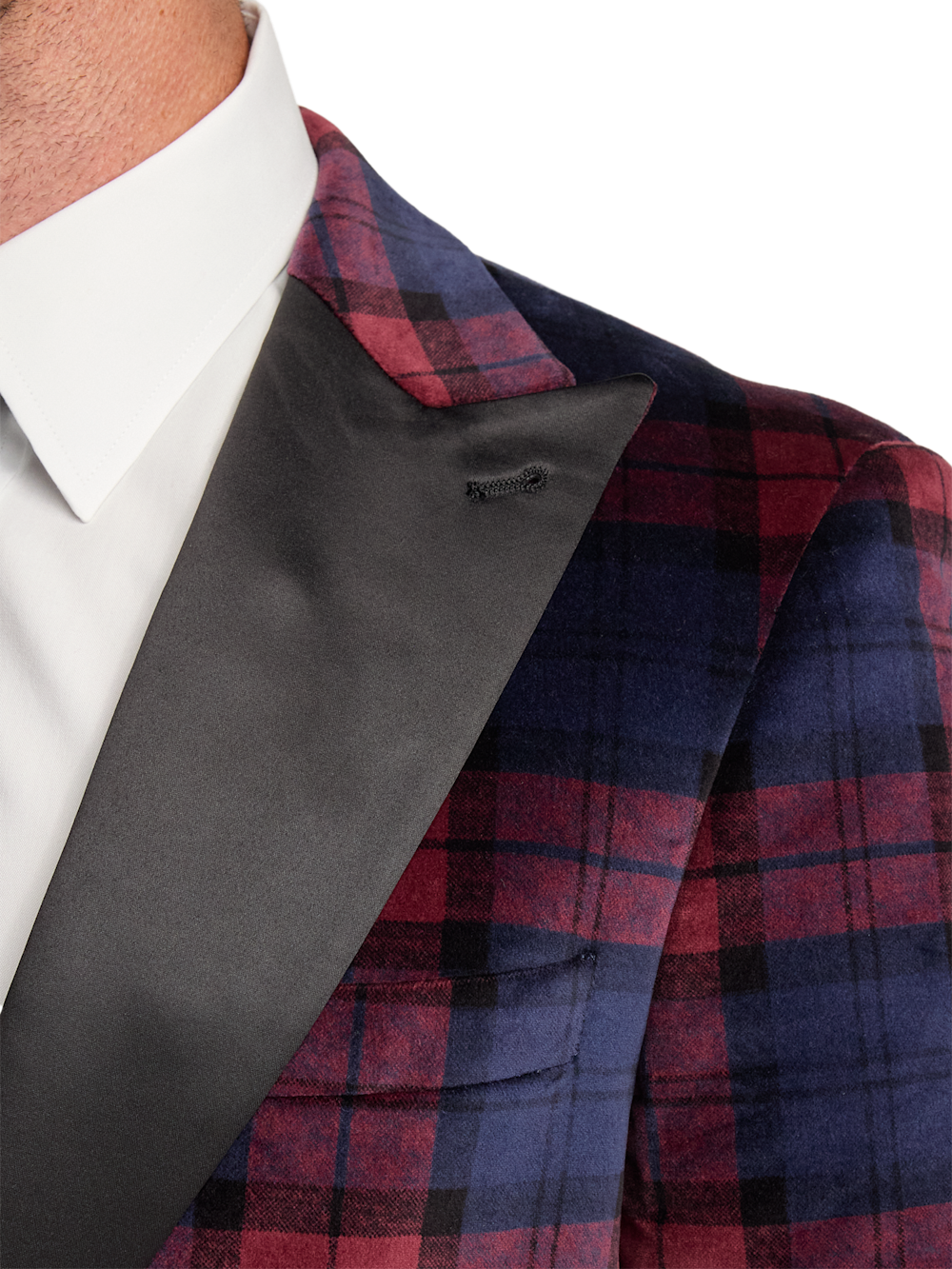Alternate Image of Velvet Plaid Single Breasted Satin Peak Lapel Sport Coat-5