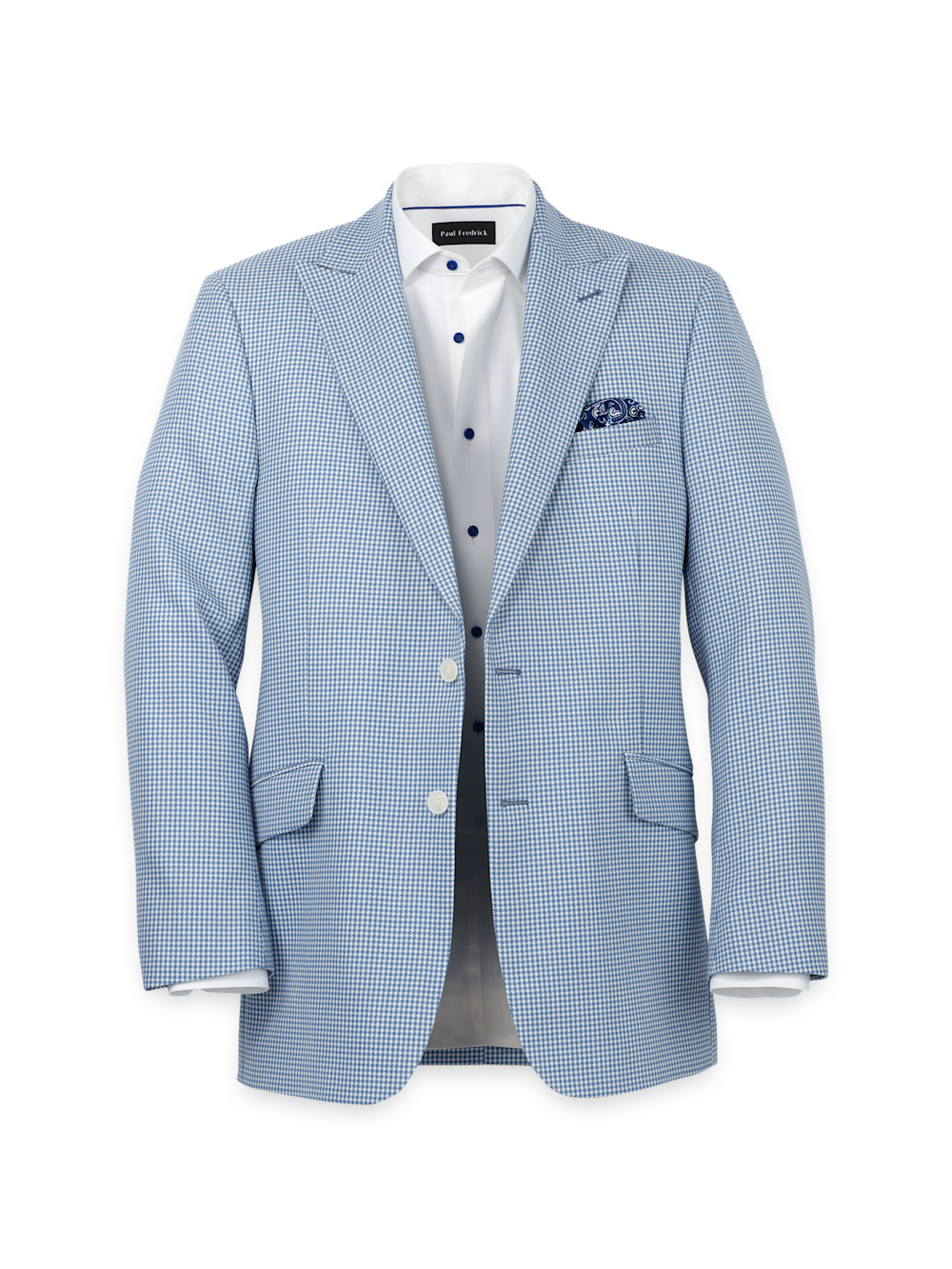 Product Image of Wool Houndstooth Single Breasted Peak Lapel Sport Coat-Ocean Blue