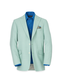 Wool Houndstooth Single Breasted Peak Lapel Sport Coat - Aqua