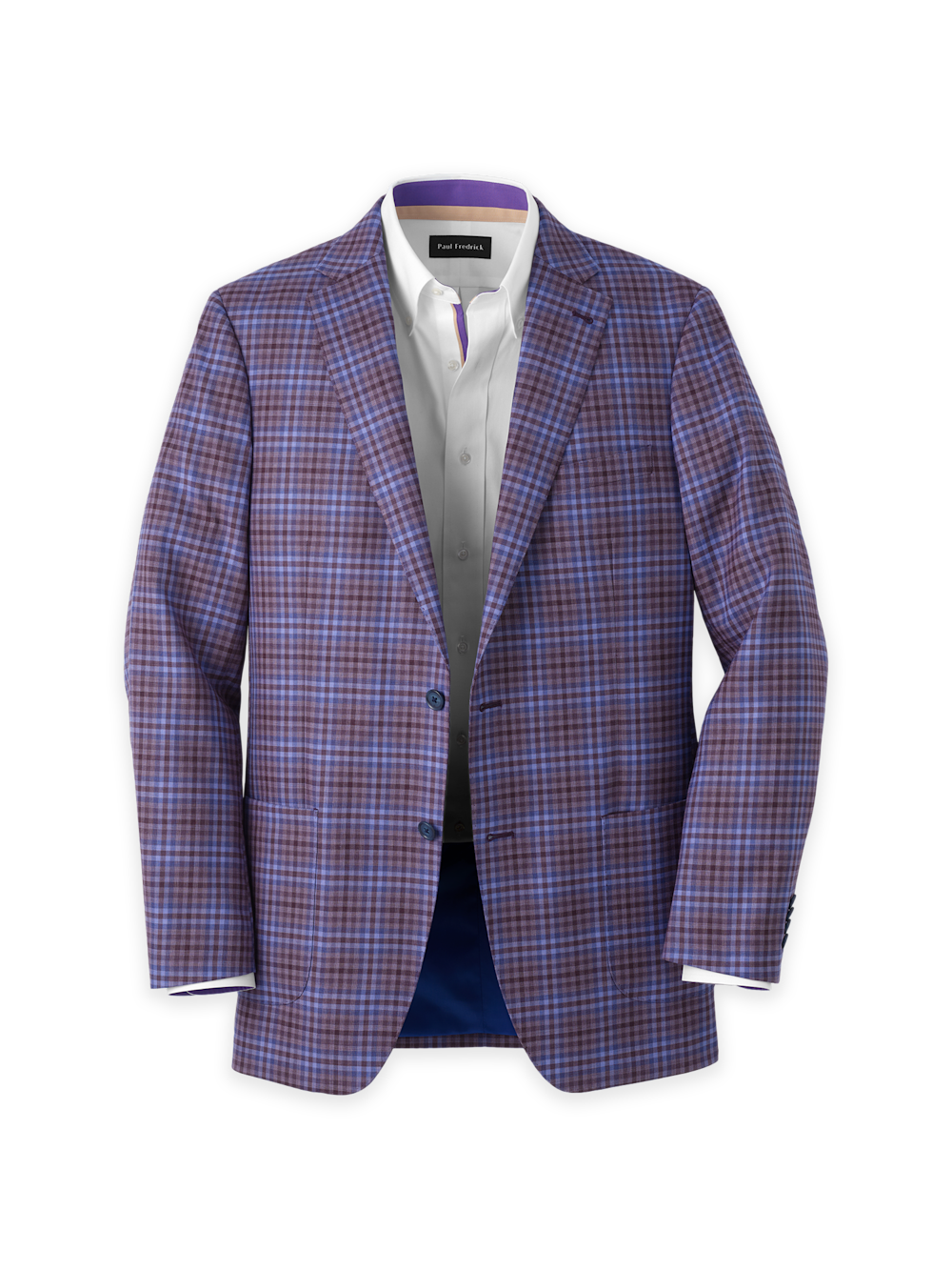 Product Image of Wool Plaid Single Breasted Notch Lapel Sport Coat-Purple