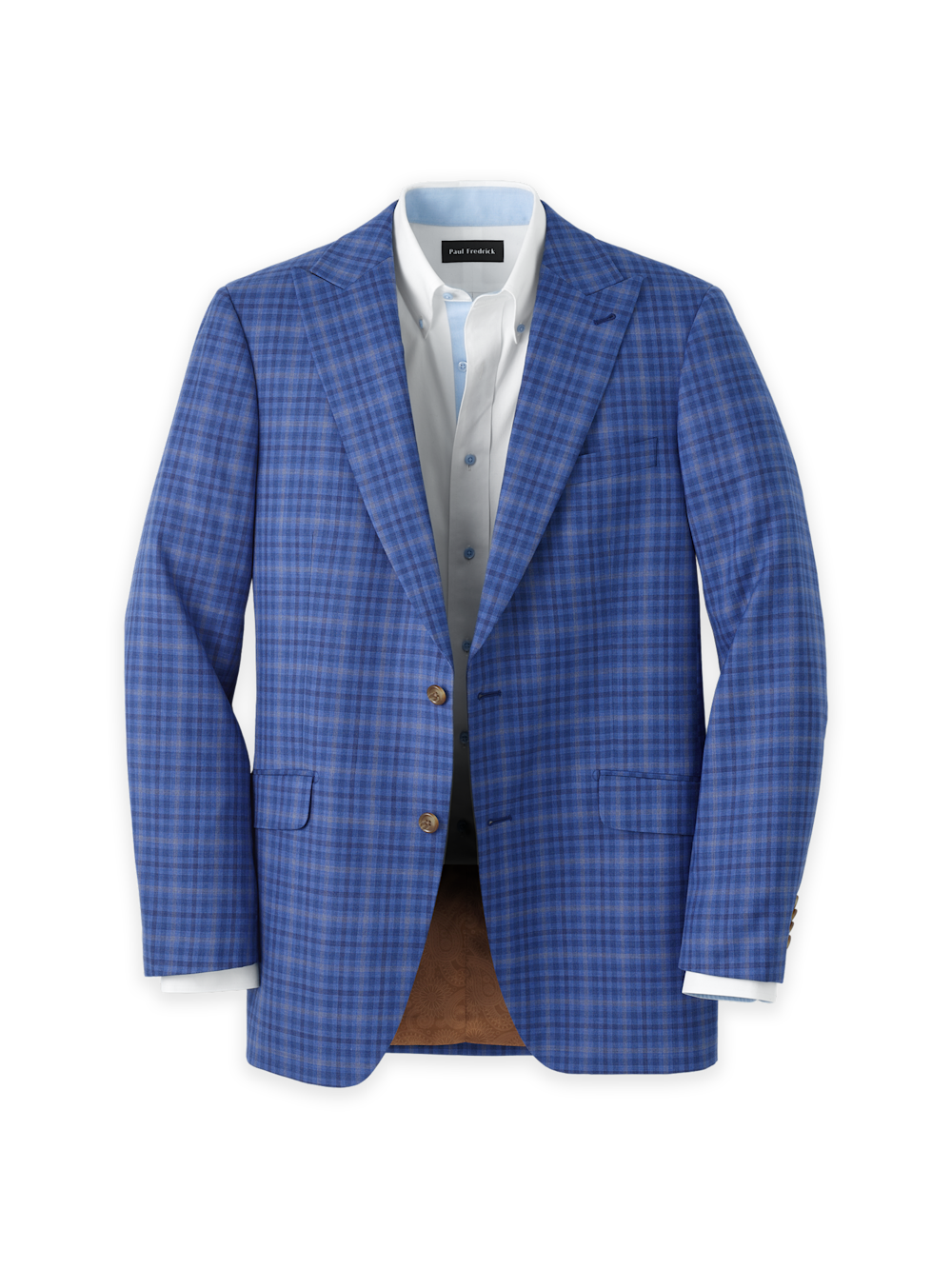 Product Image of Wool Plaid Single Breasted Peak Lapel Sport Coat-Blue