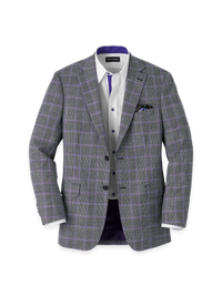 Microfiber Plaid Single Breasted Notch Lapel Sport Coat - Grey/purple