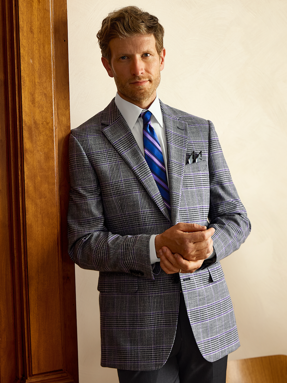 Alternate Image of Microfiber Plaid Single Breasted Notch Lapel Sport Coat-7
