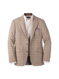Wool Plaid Single Breasted Notch Lapel Sport Coat - Tan