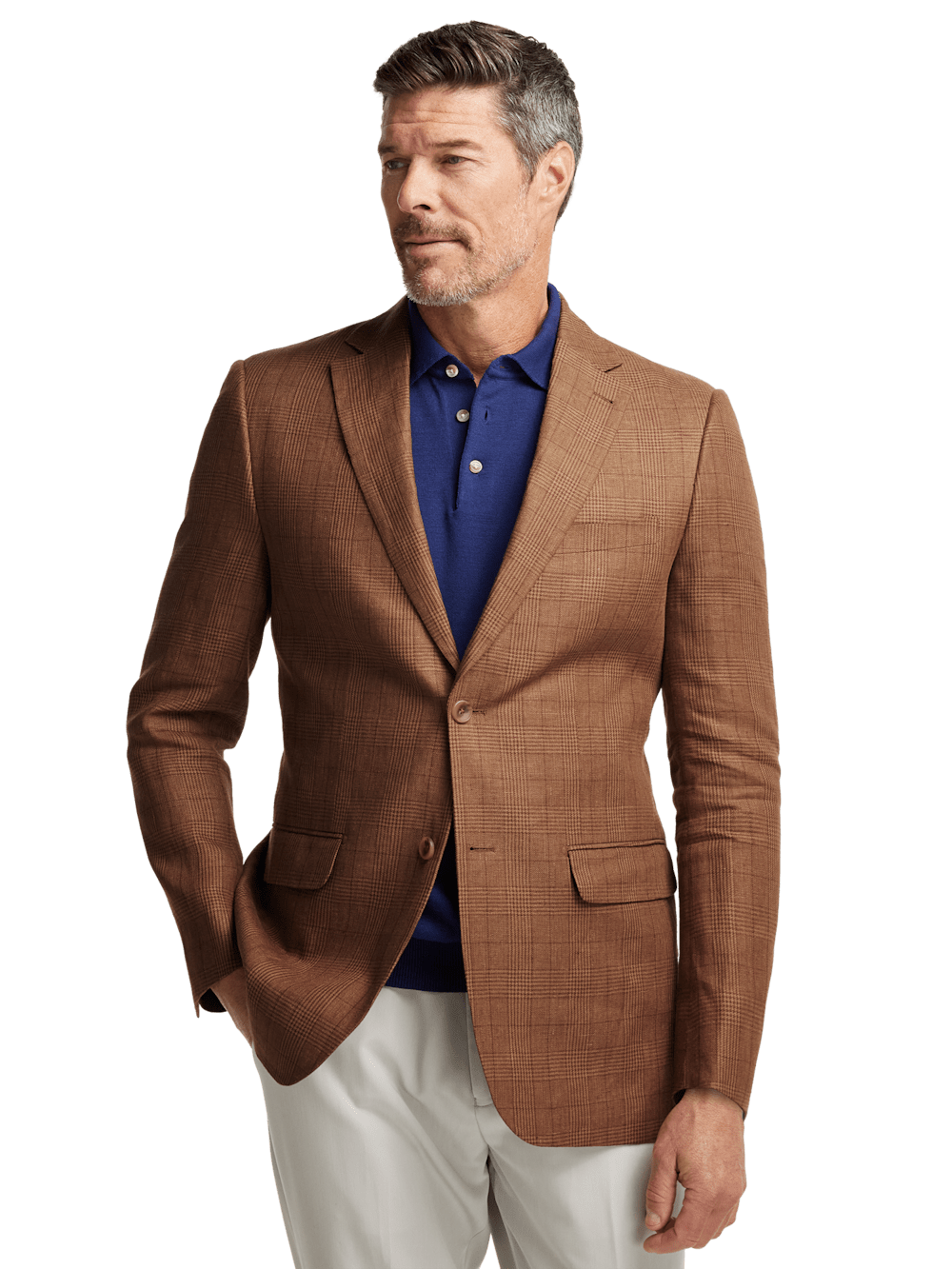 Alternate Image of Linen Plaid Single Breasted Notch Lapel Sport Coat-1