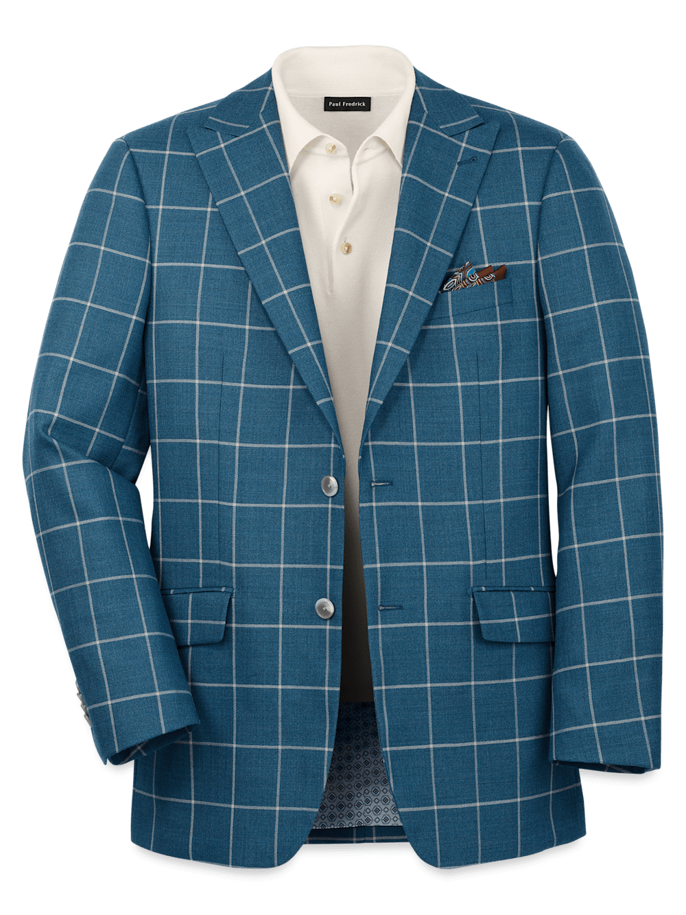 Product Image of Wool Windowpane Single Breasted Peak Lapel Sport Coat-Teal