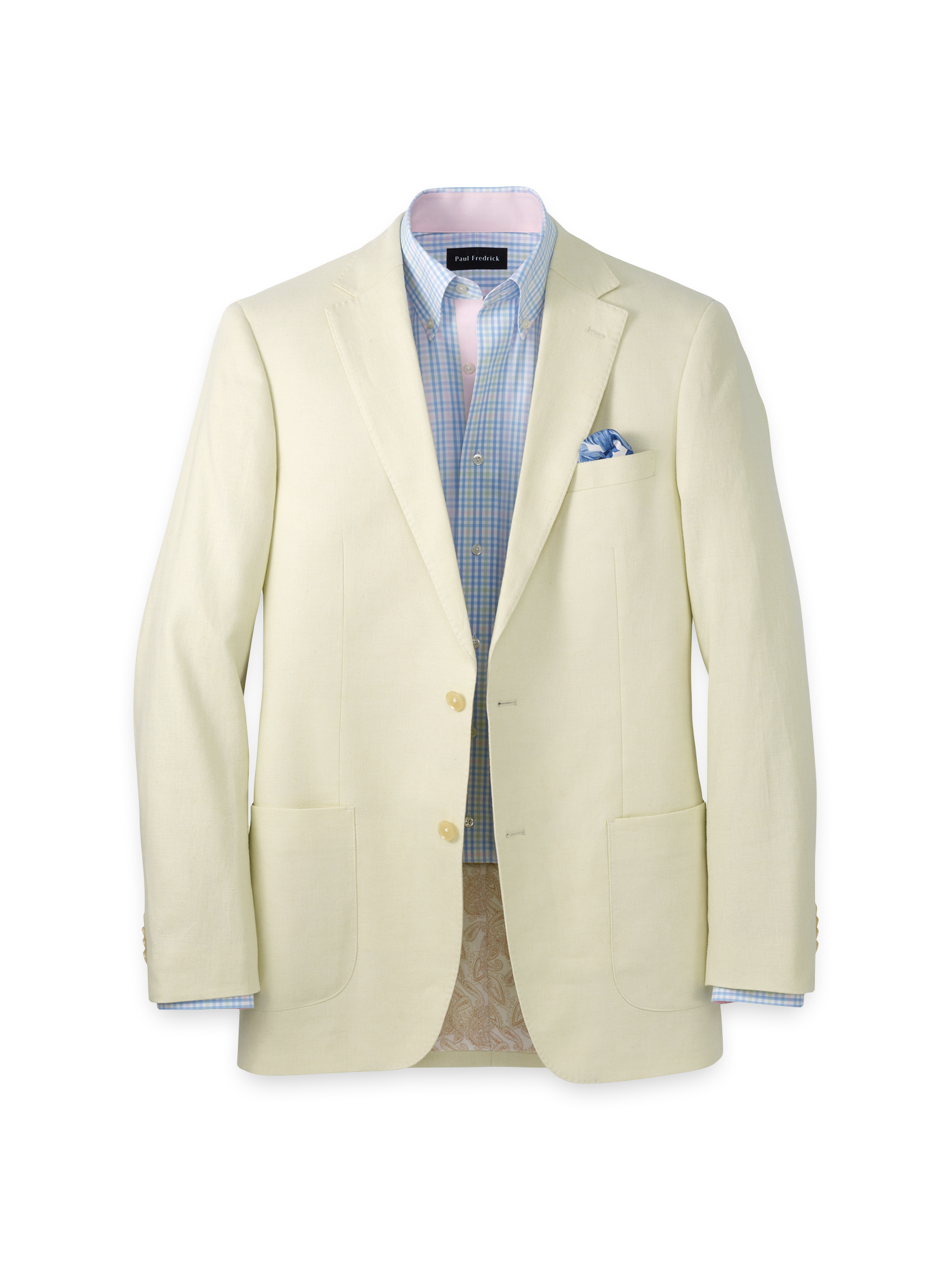 Linen Blend Single Breasted Notch Lapel Sport Coat - Butter