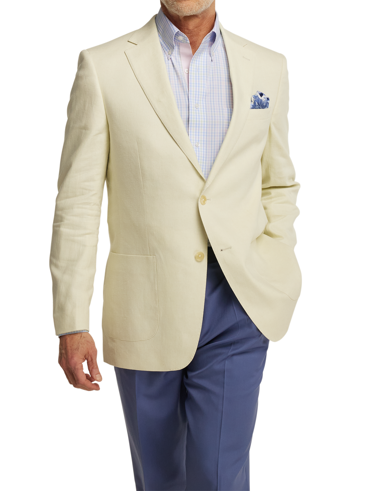 Linen Blend Single Breasted Notch Lapel Sport Coat - Butter