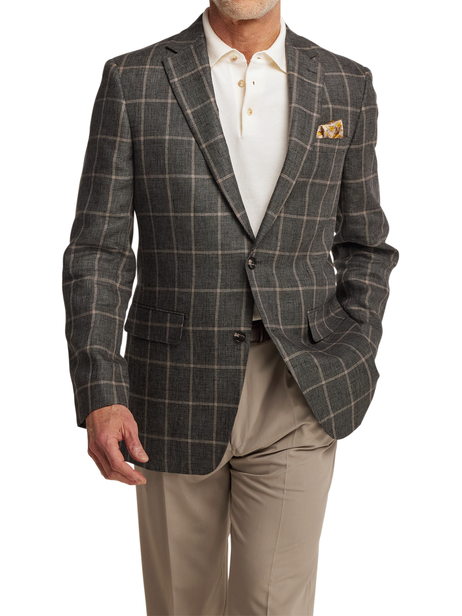 Linen Windowpane Single Breasted Notch Lapel Sport Coat - Charcoal