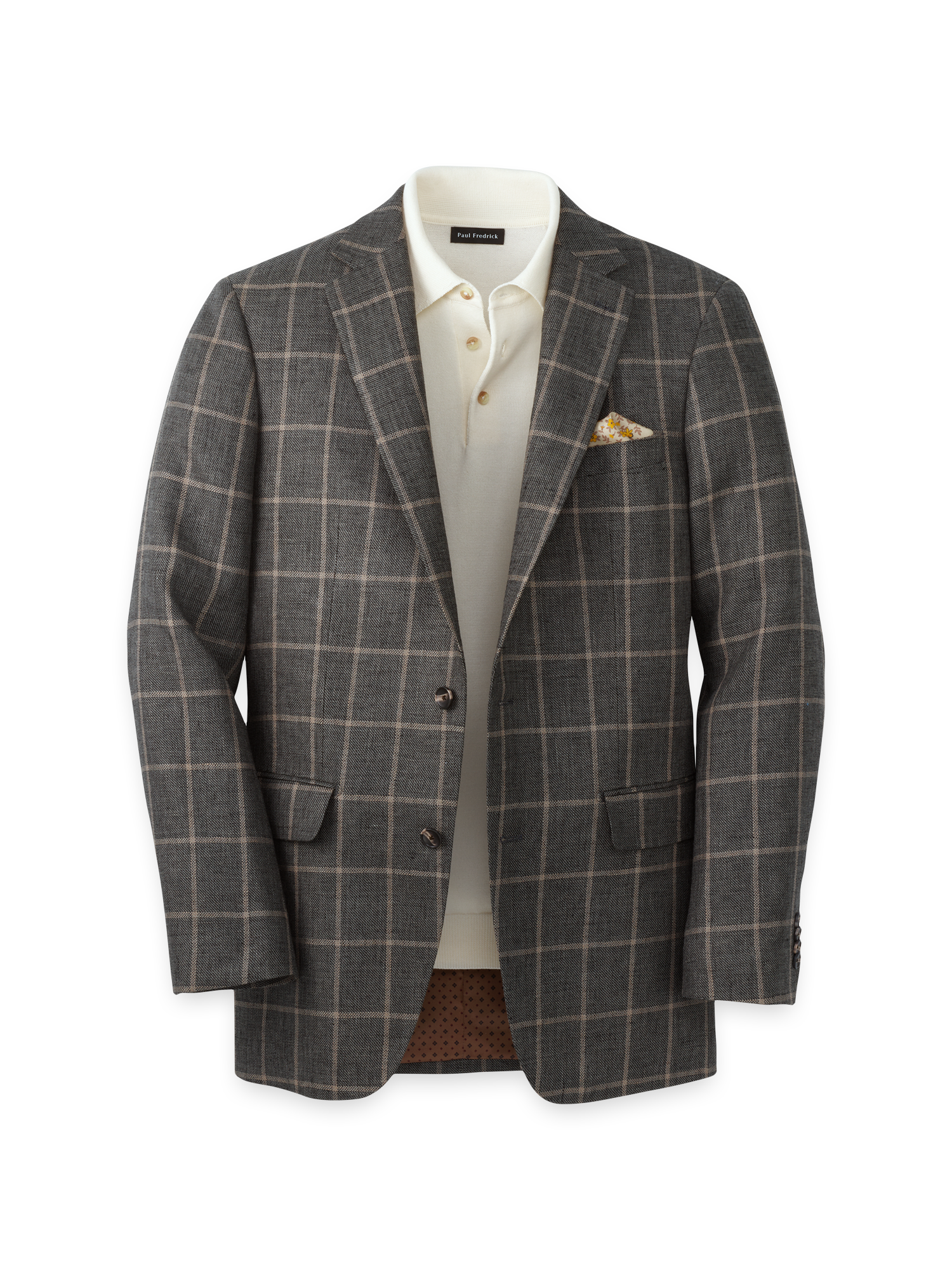 Linen Windowpane Single Breasted Notch Lapel Sport Coat - Charcoal