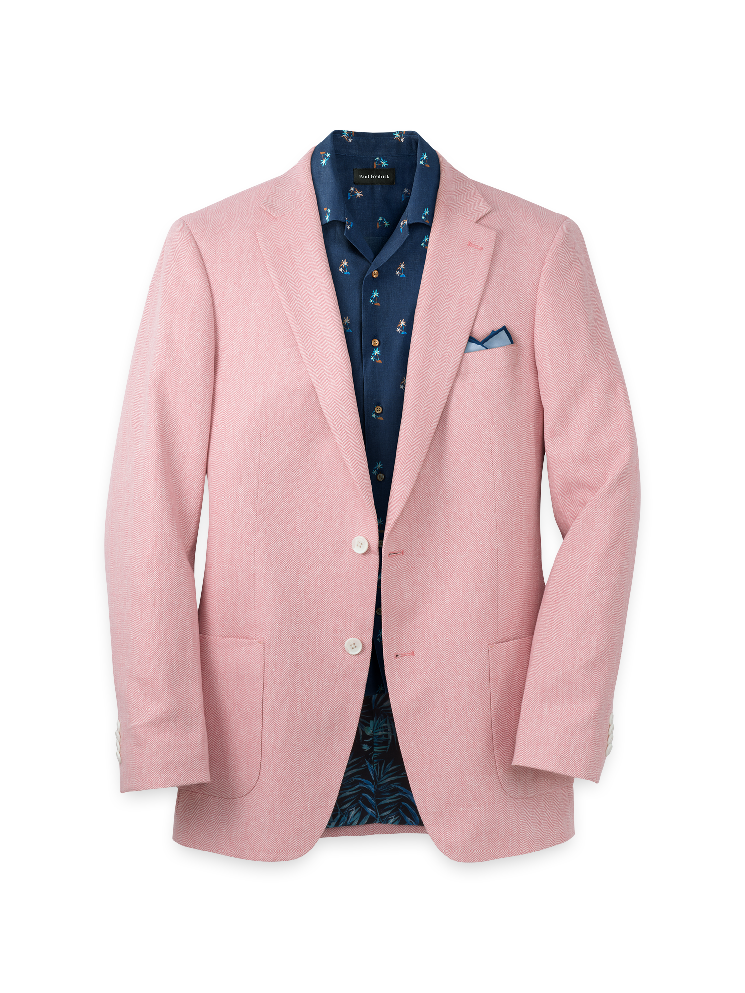 Linen Blend Herringbone Notch Lapel Sport Coat - Watermelon