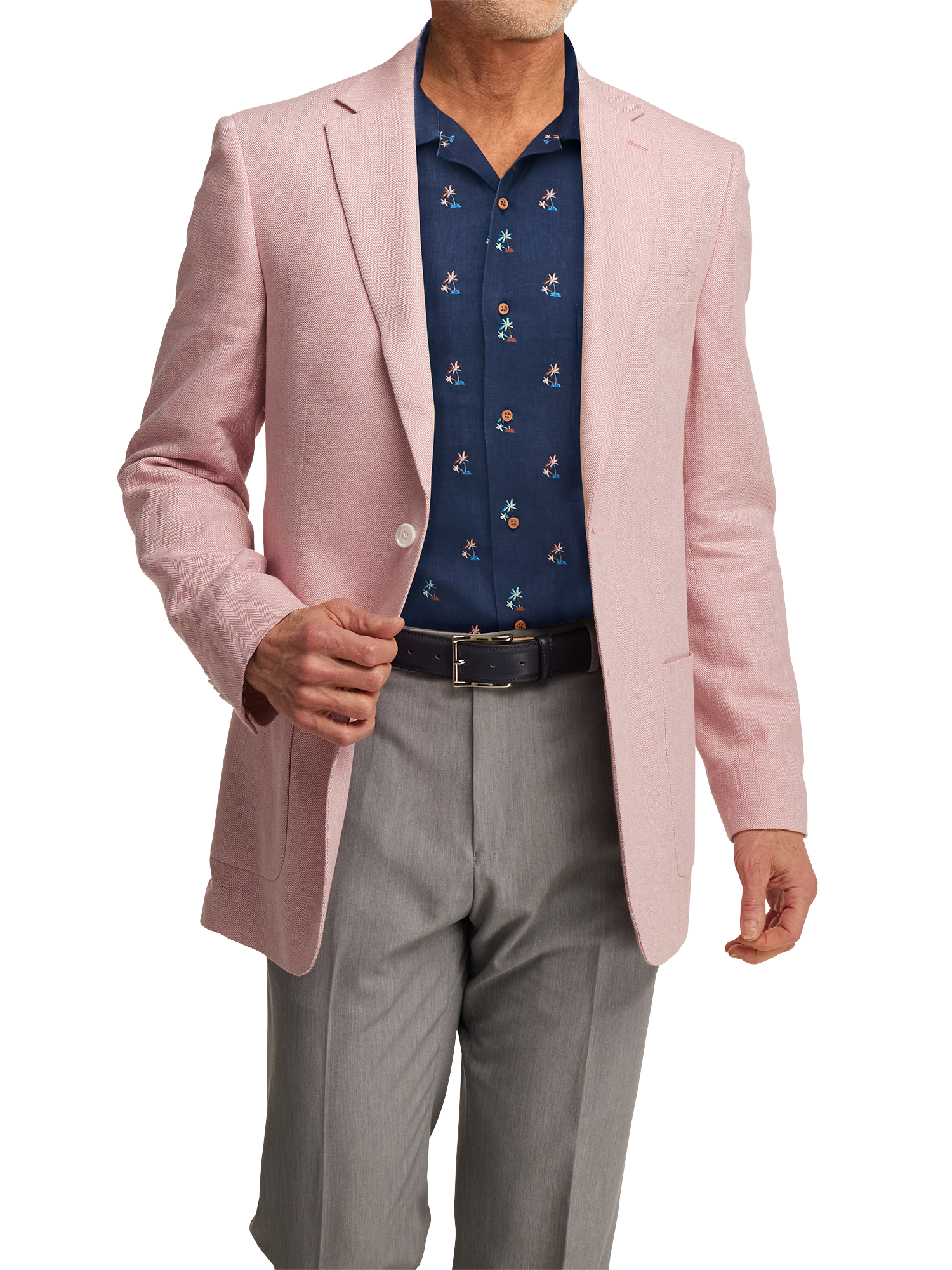 Linen Blend Herringbone Notch Lapel Sport Coat - Watermelon