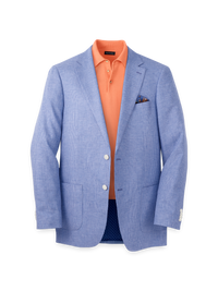 Linen Blend Single Breasted Notch Lapel Sport Coat - Blue