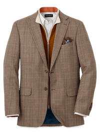 Wool Plaid Single Breasted Notch Lapel Sport Coat - Brown