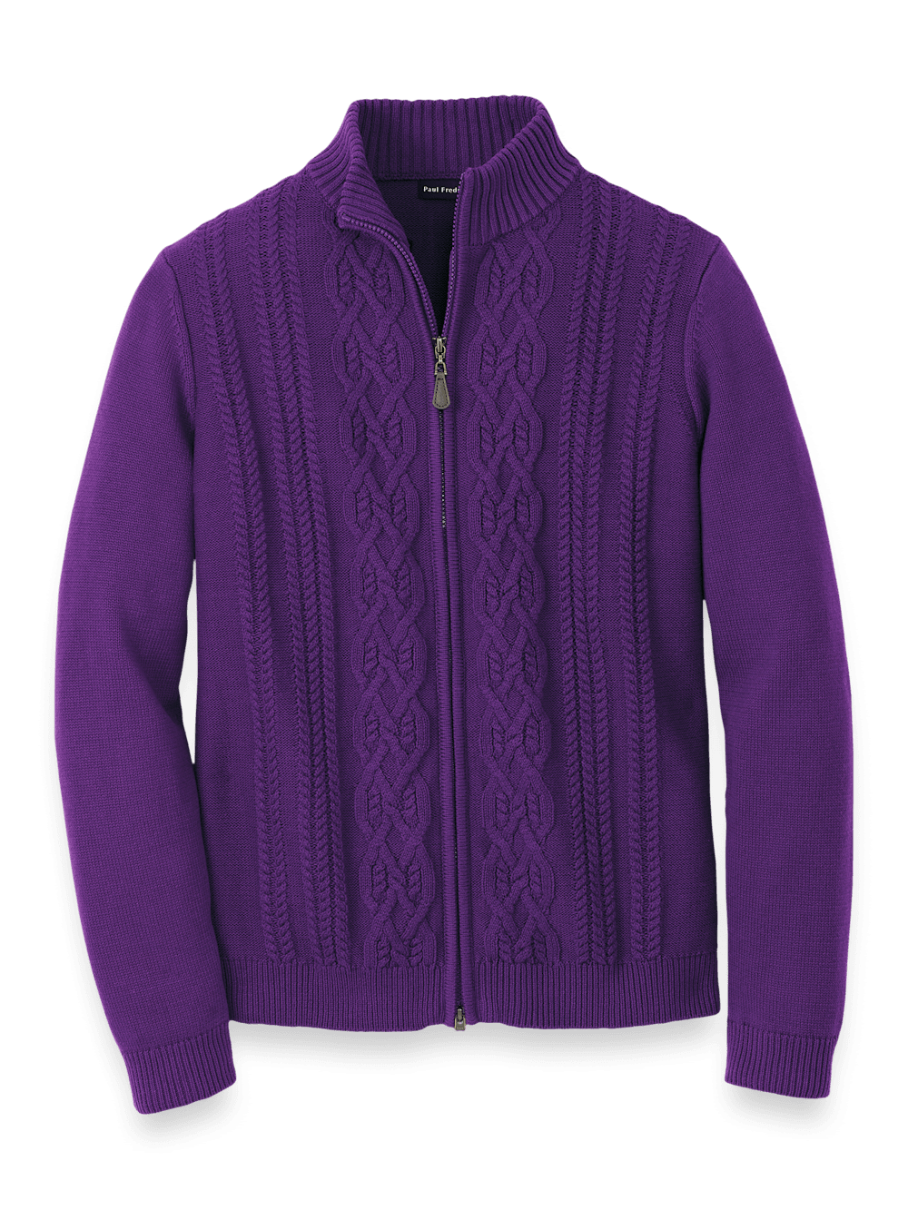 Product Image of Cotton Cable Full Zip Mock Neck Sweater-Purple