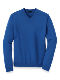 Merino Wool V-neck Sweater - Blue