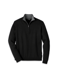 Supima Cotton Quarter Zip Mock Neck Sweater - Black