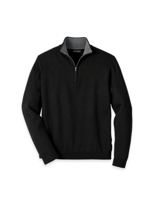 Supima Cotton Quarter Zip Mock Neck Sweater - Black