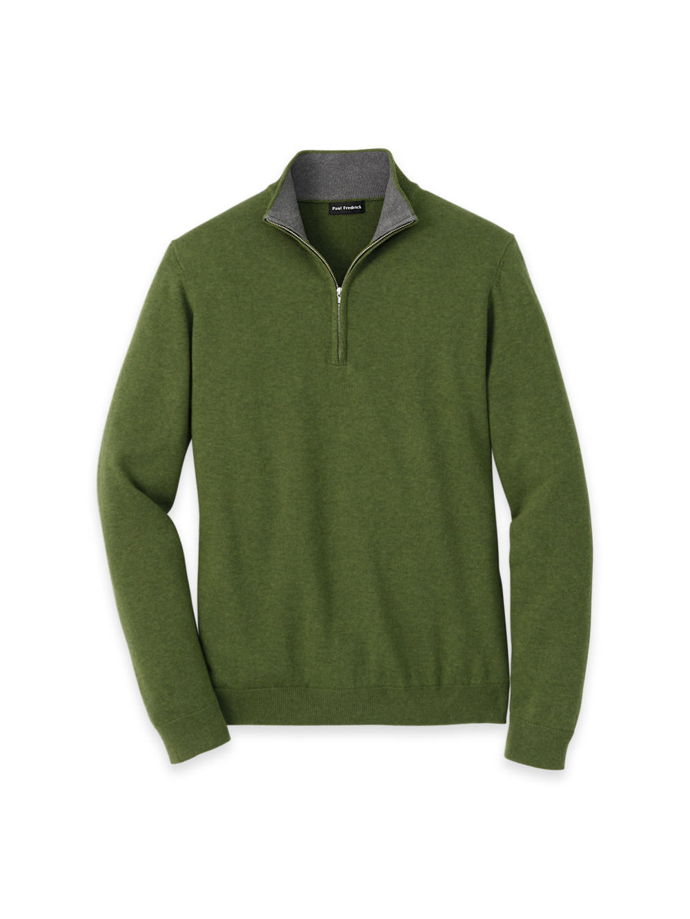 Product Image of Supima Cotton Quarter Zip Mock Neck Sweater-Olive