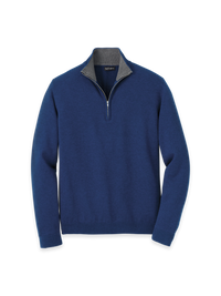 Supima Cotton Quarter Zip Mock Neck Sweater - Dark Blue