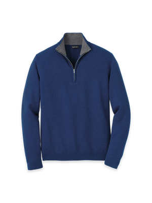Supima Cotton Quarter Zip Mock Neck Sweater - Dark Blue