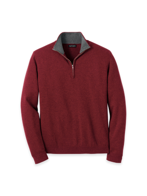 Supima Cotton Quarter Zip Mock Neck Sweater - Burgundy