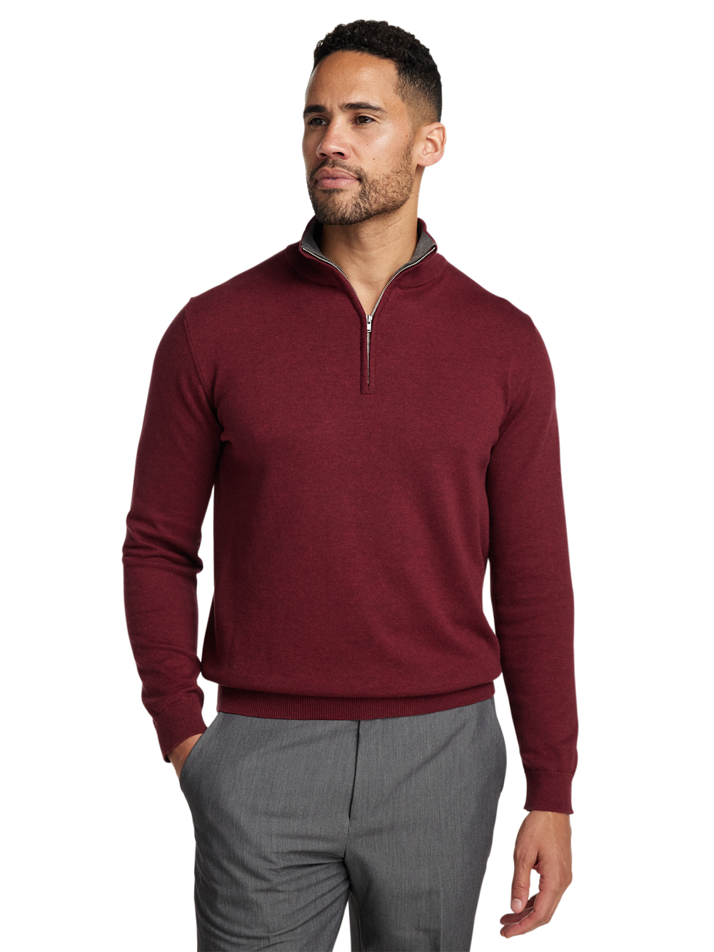 Alternate Image of Supima Cotton Quarter Zip Mock Neck Sweater-1