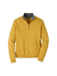 Supima Cotton Quarter Zip Mock Neck Sweater - Mustard