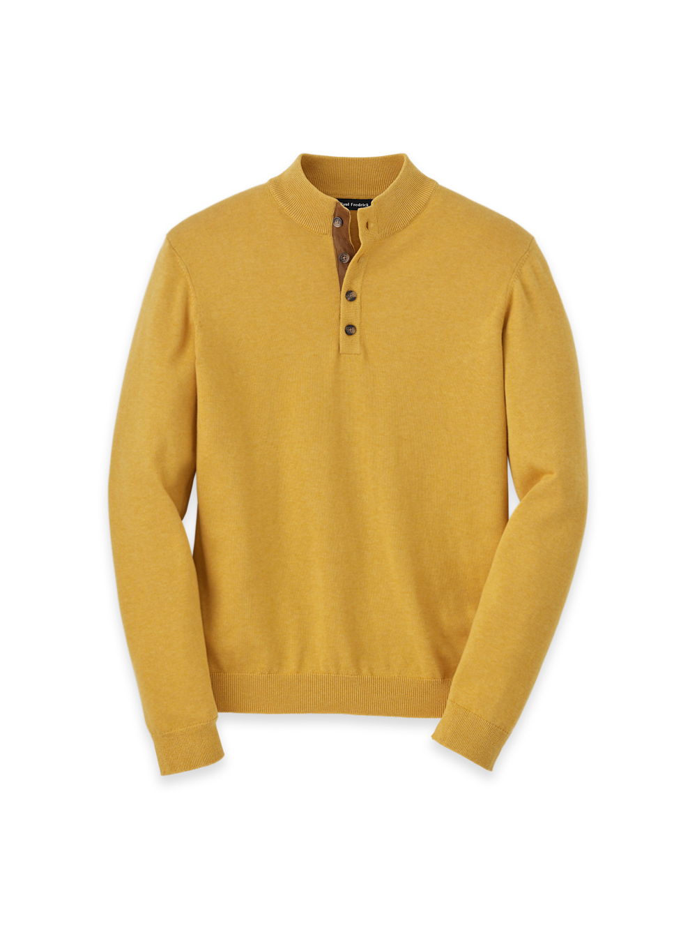 Product Image of Supima Cotton Four Button Mock Neck Sweater-Mustard