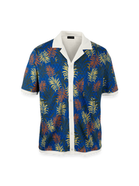 Linen Blend Button Front Camp Collar - Blue Multi