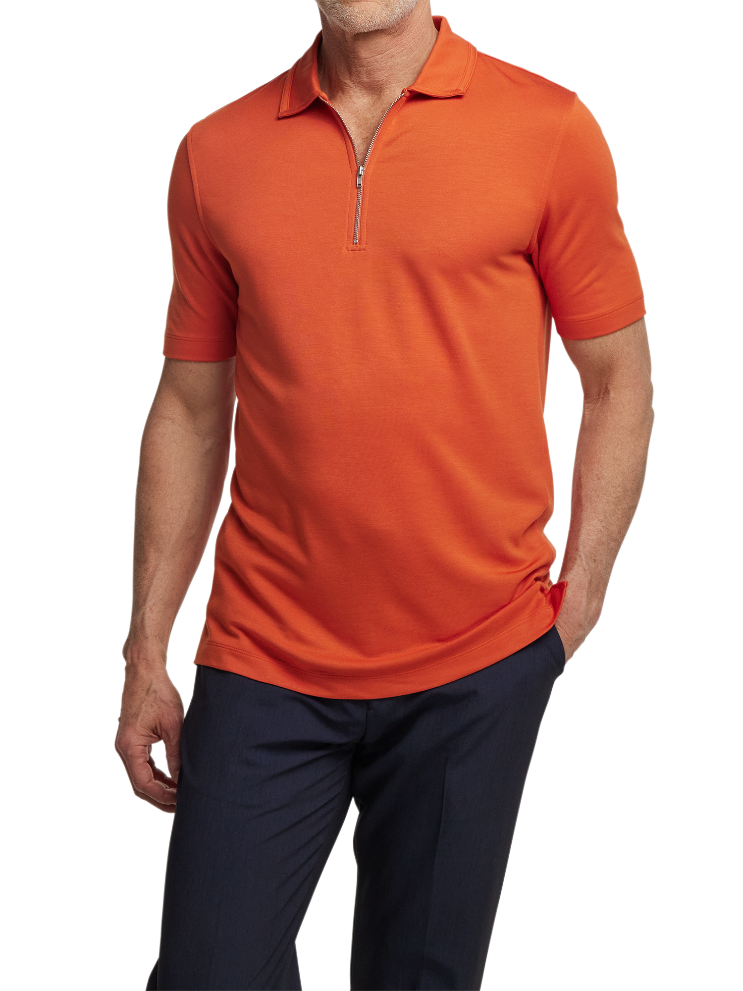Lyocell Blend Quarter Zip Polo - Rust
