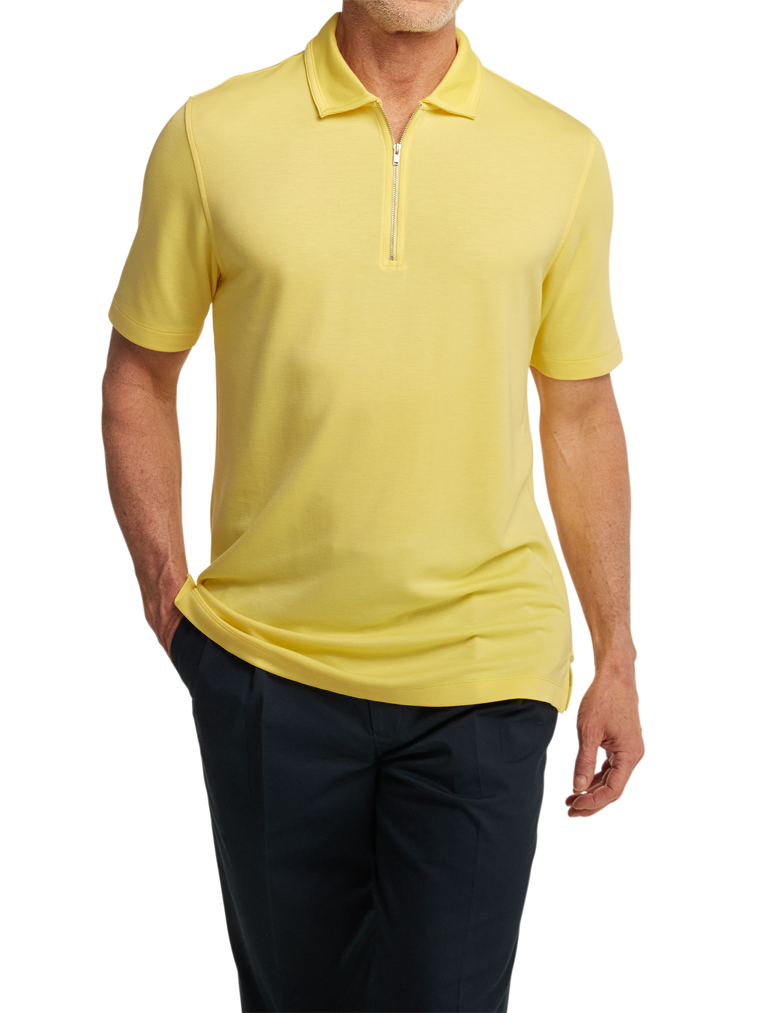 Lyocell Blend Quarter Zip Polo - Yellow