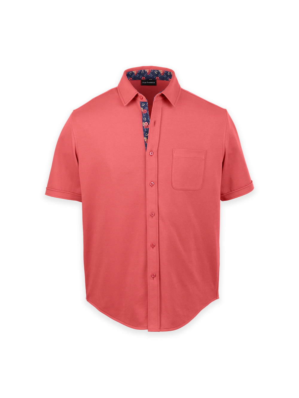 Product Image of Cotton Full Button Front Polo-Coral
