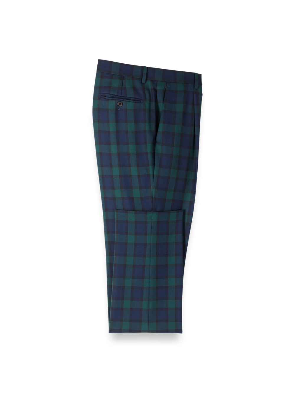 Product Image of Wool Blend Blackwatch Single Pleated Pant-Green/Navy