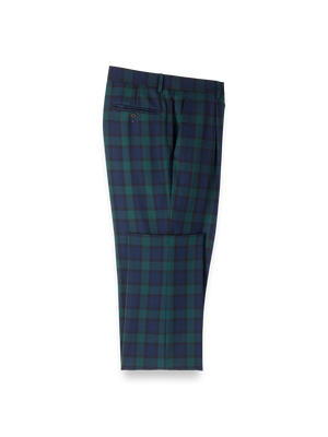 Wool Blend Blackwatch Single Pleated Pant - Green/navy