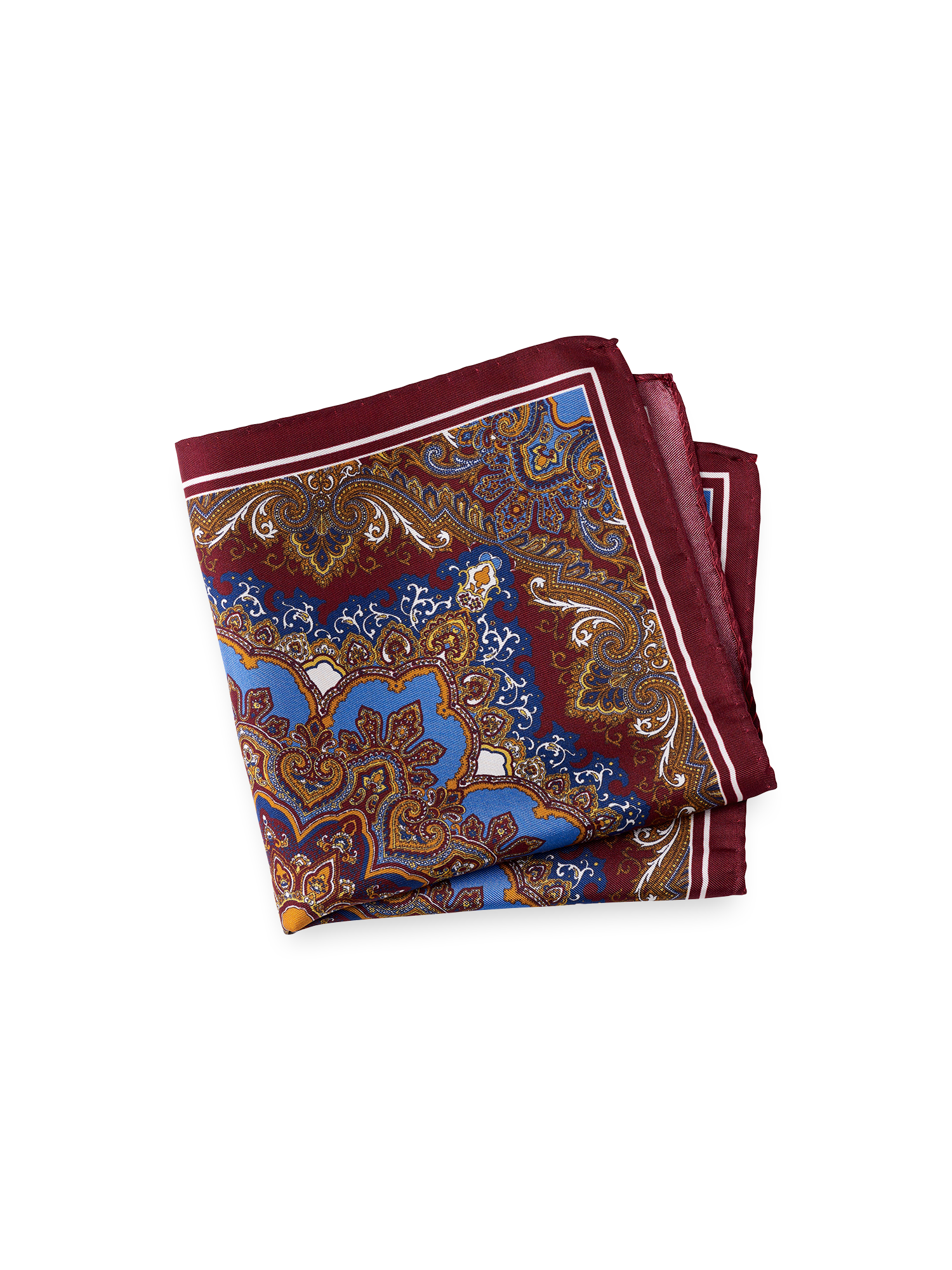 Medallion Silk Pocket Square - Burgundy Multi