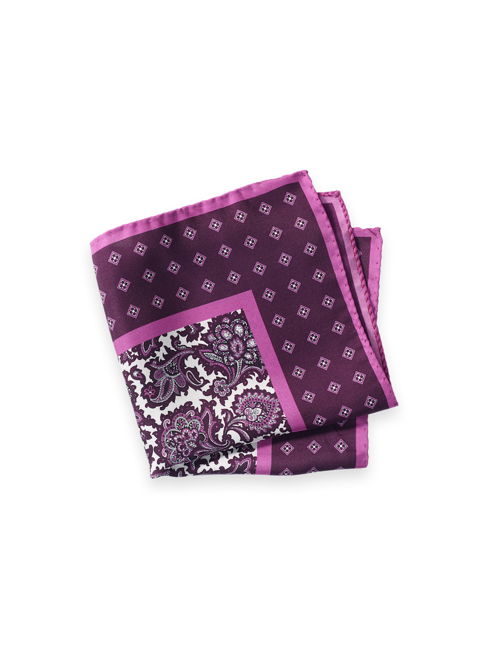 Product Image of Medallion Silk Pocket Square-Purple Multi