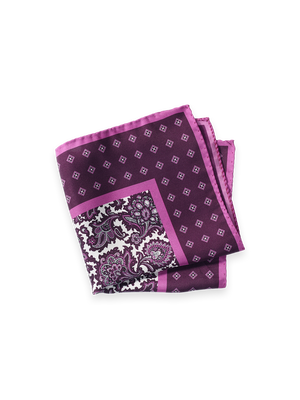Medallion Silk Pocket Square - Purple Multi