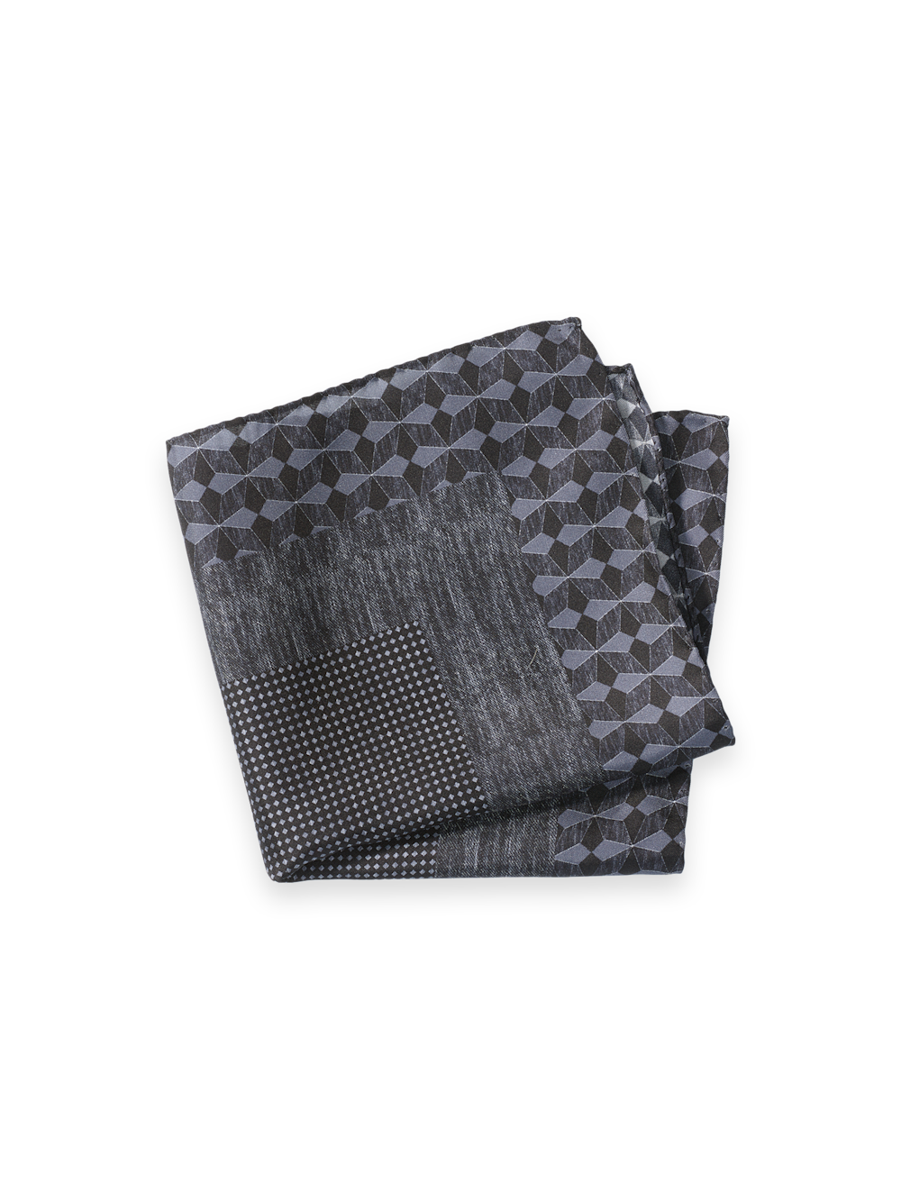 Product Image of Geometric Silk Pocket Square-Black/Grey