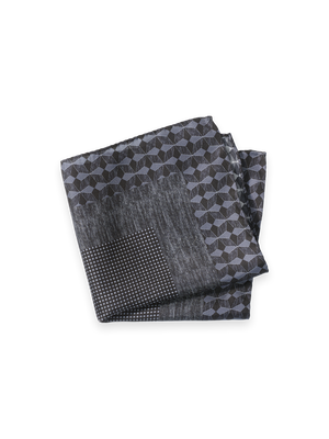 Geometric Silk Pocket Square - Black/grey
