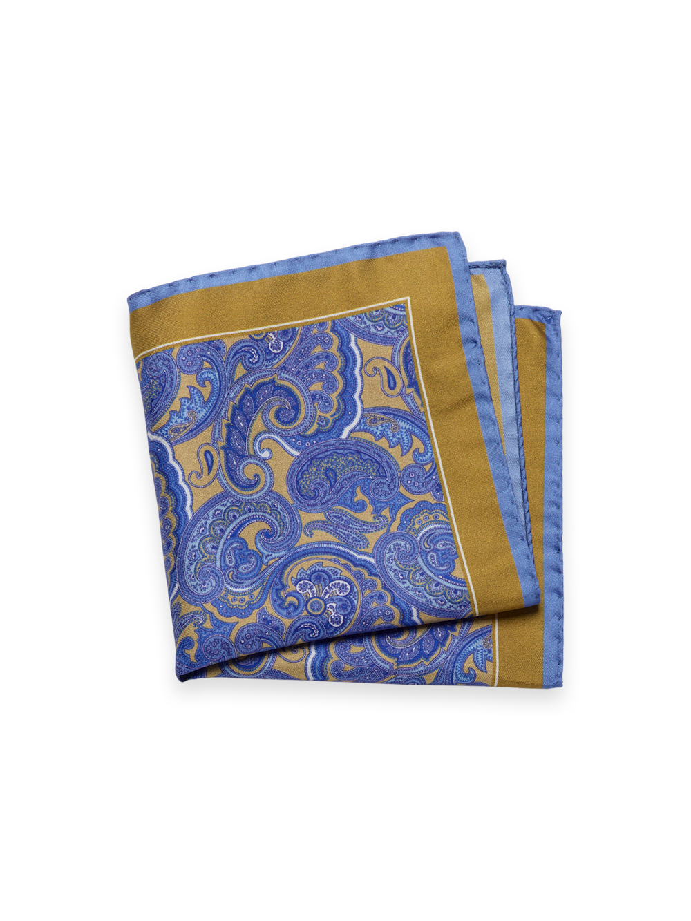 Product Image of Paisley Silk Pocket Square-Gold/Blue